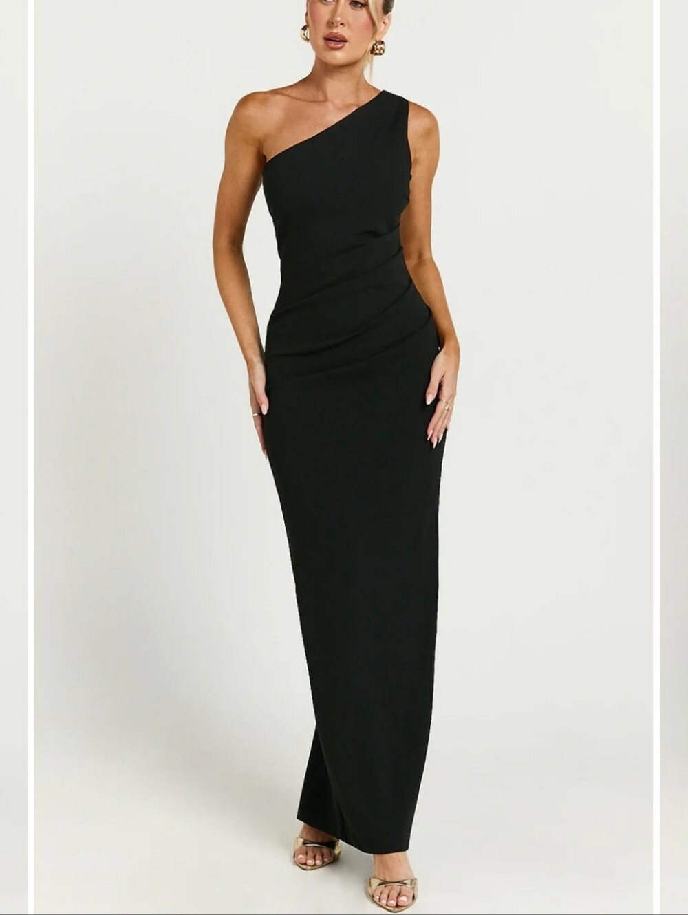 YH & Co Criselda One Shoulder Maxi Dress Black Formal Gown Size 8 NWT - Picture 4 of 15